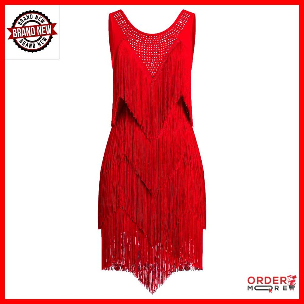 Rhinestone Fringe Dance Dress Latin Ballroom Tassel Flapper Costume